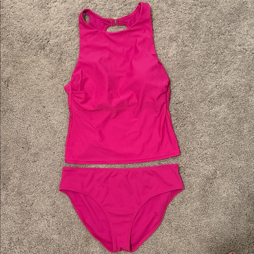 Hot Pink Two-Piece Tankini Swimsuit Set